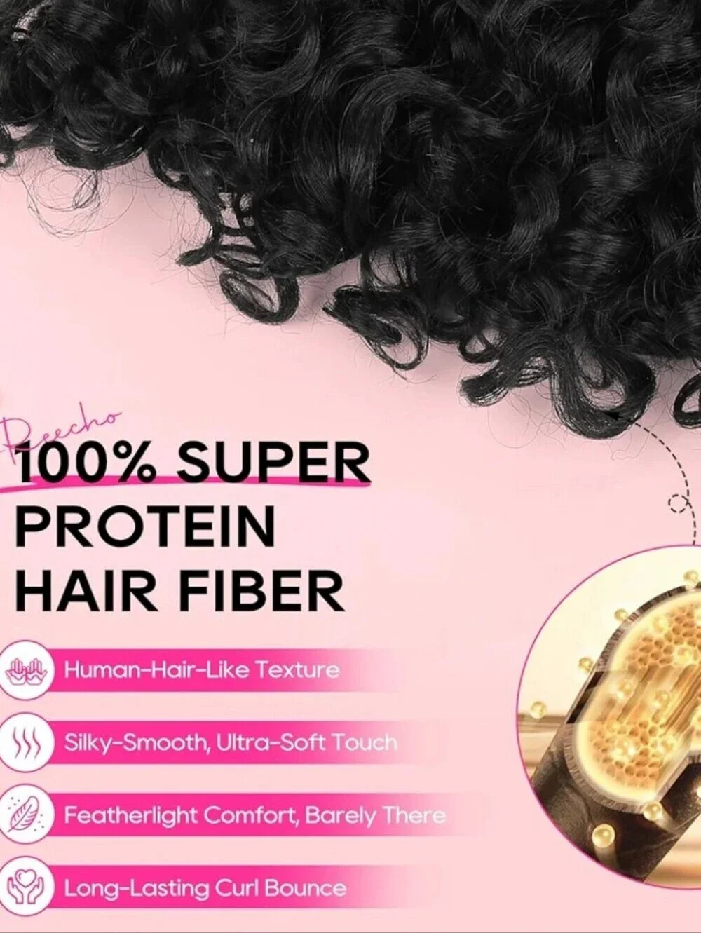 Black Curly Clip-In Hair Extensions - Natural-Look Volume SET OF 4 CLIP IN